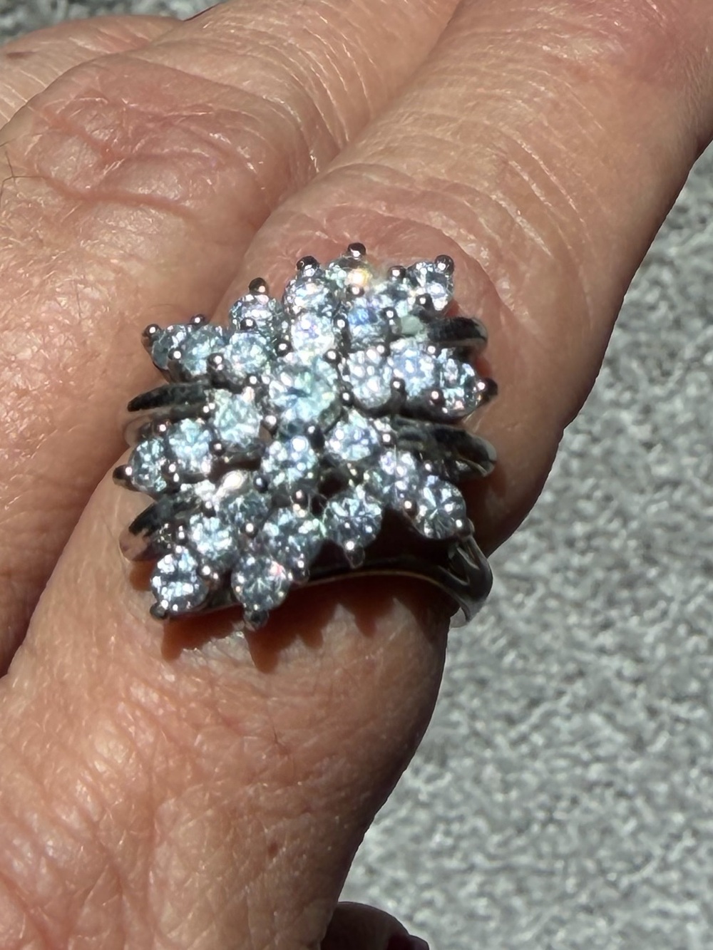 Vintage DL 925 Sterling Silver Cubic Zirconia CZ Waterfall Cluster Ring 8